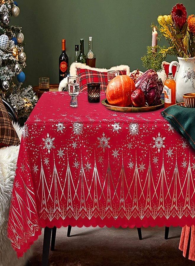 LUSHVIDA Christmas Rectangle Tablecloth - Washable Water Resistance Holiday Microfiber Table Cloth Decorative Table Cover for Banquet Party Kitchen Dining Room, 60 x 84 Inch - Image 1